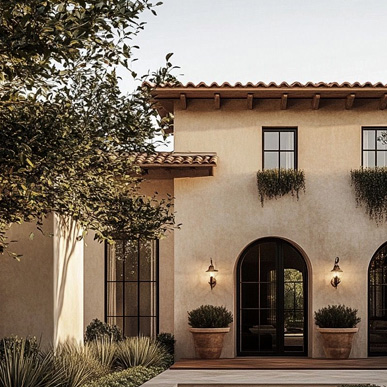 Restored Tuscan farmhouse balancing historic features with contemporary design at dusk